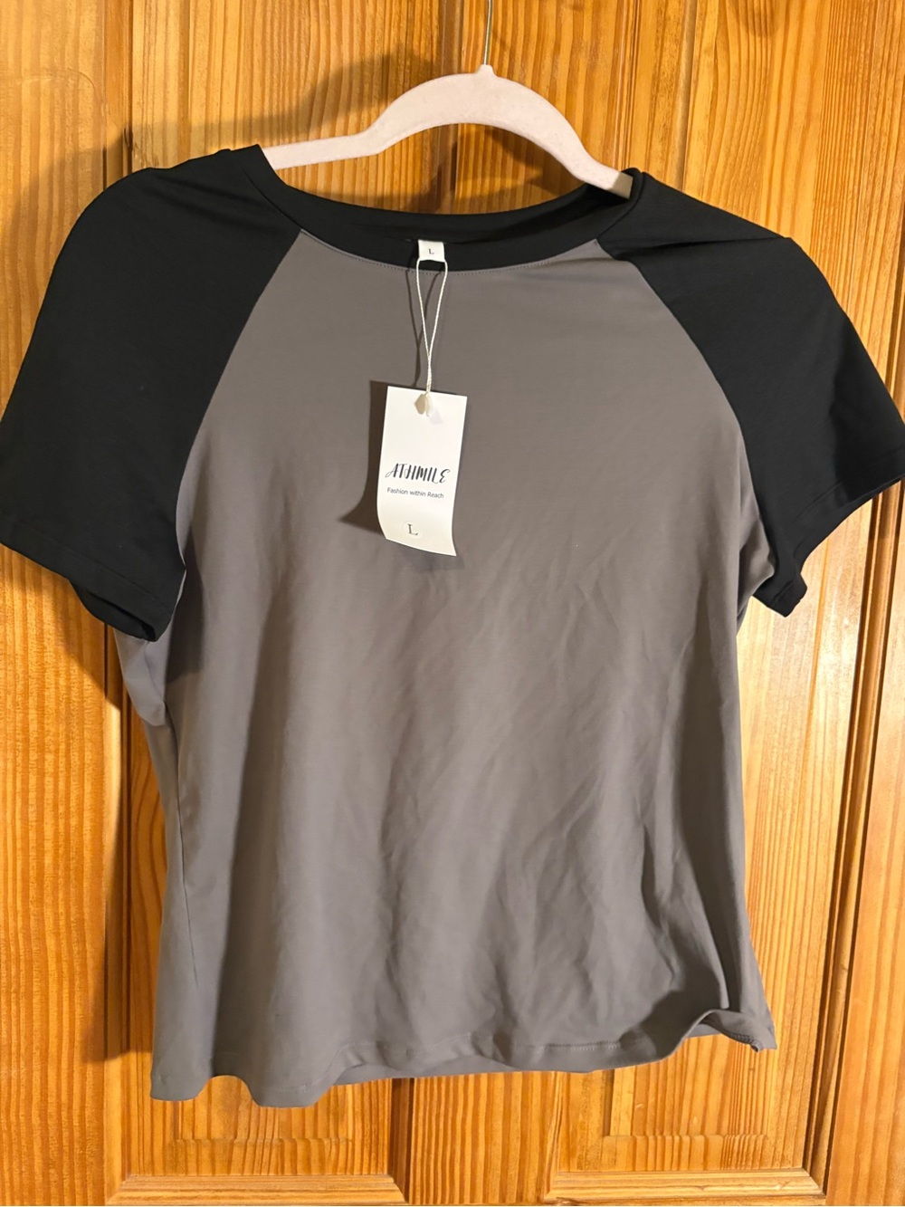 Two-Tone Gray and Black Raglan Tee - Women